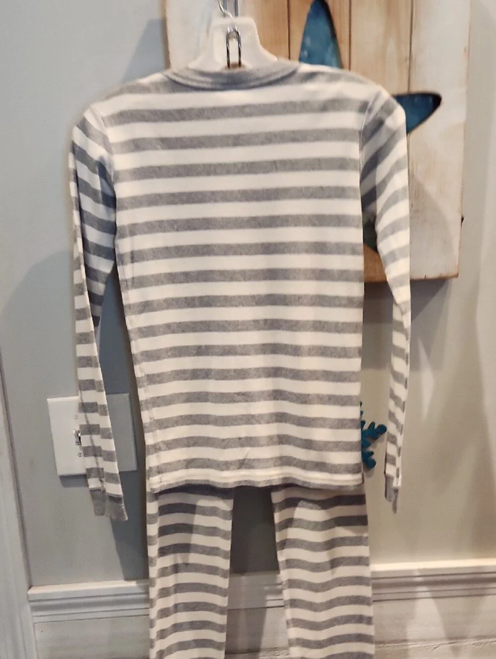 Hanna Andersson Gray & White Striped Kids Pajama Set Sz 14
